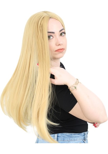 Fiber Sentetik Uzun Düz Peruk / Sarı fiyatları