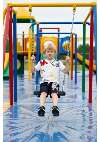 Erkek Çocuk Dinozor Baskılı Pamuklu Kısa Kollu Üst ve Şort Seti Kaliteli Şık Rahat