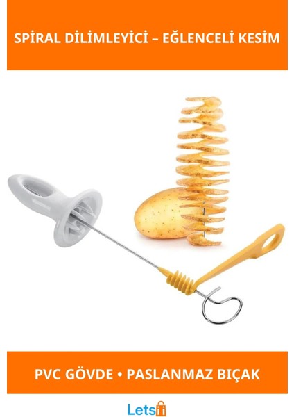Paslanmaz Çelik Spiral Patates Dilimleyici Pratik Mutfak Aleti