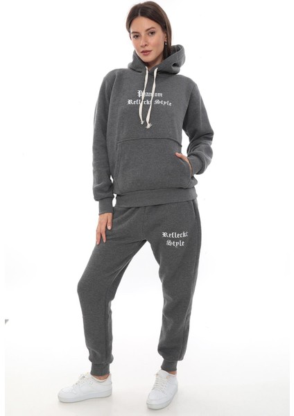 Kadın Kapüşonlu Kanguru Cep Şardonlu 3 Iplik Kışlık Içi Polarlı Günlük Eşofman Takım modelleri