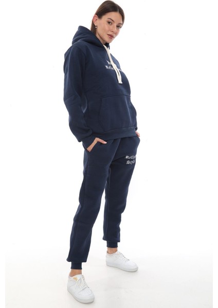 Kadın Kapüşonlu Kanguru Cep Şardonlu 3 Iplik Kışlık Içi Polarlı Günlük Eşofman Takım fiyatları