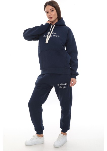 Kadın Kapüşonlu Kanguru Cep Şardonlu 3 Iplik Kışlık Içi Polarlı Günlük Eşofman Takım modelleri