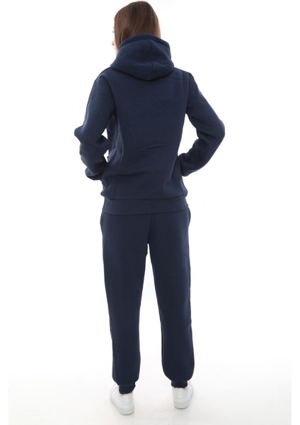 Kadın Kapüşonlu Kanguru Cep Şardonlu 3 Iplik Kışlık Içi Polarlı Günlük Eşofman Takım