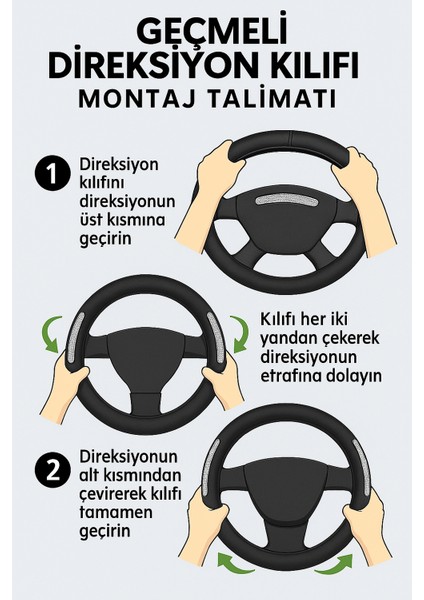 Citroen Berlingo 2009-2018 Geçmeli Direksiyon Kılıfı Delikli Siyah Gümüş Deri