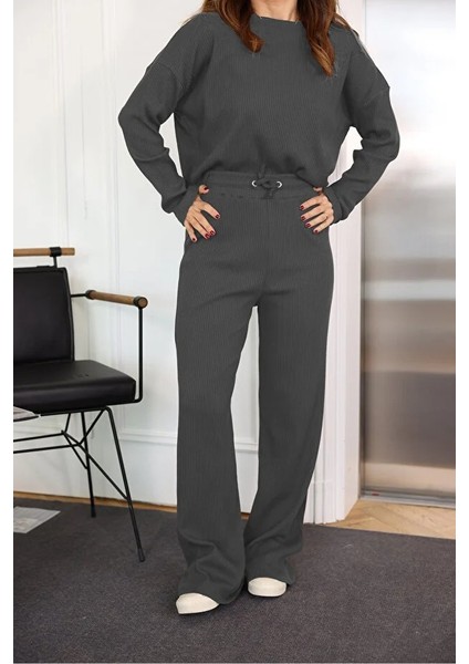 Kadın Fitilli Yüksek Bel Rahat Uzun Kollu Alt Üst Takım fiyatları