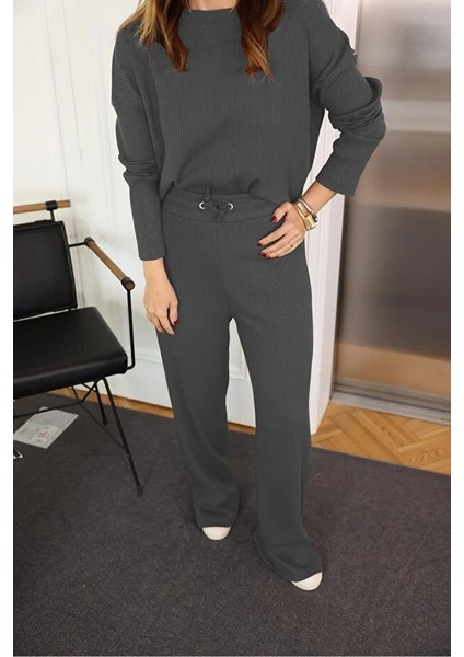 Kadın Fitilli Yüksek Bel Rahat Uzun Kollu Alt Üst Takım fırsatları