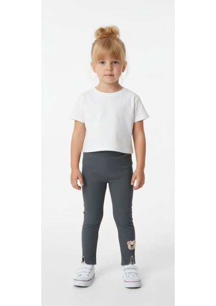 Ayıcık Baskılı Fitilli Şardonlu Kız Çocuk Tayt