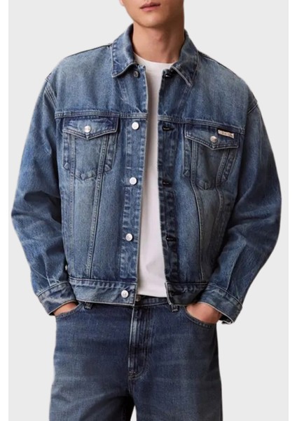 Logolu Pamuklu Relaxed Fit Düğmeli Kot Ceket LV04RD706GZY2 Erkek Kot Ceket LV04RD706G Zy2