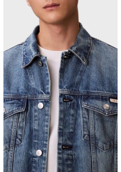 Logolu Pamuklu Relaxed Fit Düğmeli Kot Ceket LV04RD706GZY2 Erkek Kot Ceket LV04RD706G Zy2 modelleri