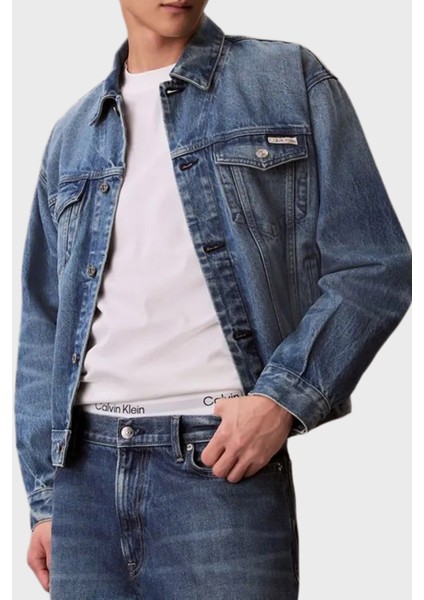 Logolu Pamuklu Relaxed Fit Düğmeli Kot Ceket LV04RD706GZY2 Erkek Kot Ceket LV04RD706G Zy2 fırsatları