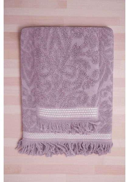 2 Parça Jakarlı Banyo Havlu Takımı &AMP;#37;100 Pamuklu 90X150 cm Arden Mor