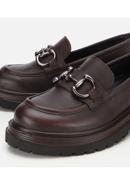 01AYH314430A480 KADIN Deri Kahverengi Tokalı Yüksek Tabanlı Klasik Loafer modelleri