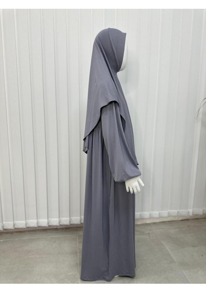 Çocuk Namaz Elbisesi Hazır Eşarbı ile Takım Gri Renk fırsatları