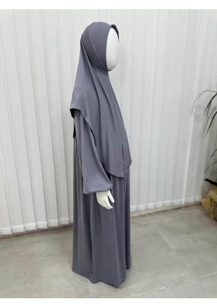 Çocuk Namaz Elbisesi Hazır Eşarbı ile Takım Gri Renk indirimleri