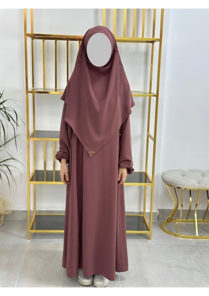 Kız Çocuk Tesettür Elbise,sufle Eşarp Takım Gülkurusu