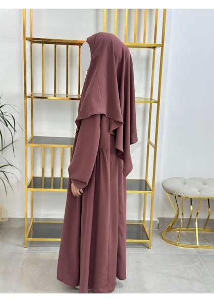 Kız Çocuk Tesettür Elbise,sufle Eşarp Takım Gülkurusu modelleri