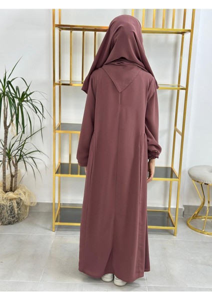 Kız Çocuk Tesettür Elbise,sufle Eşarp Takım Gülkurusu indirimleri