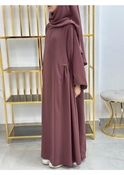 Kız Çocuk Tesettür Elbise,sufle Eşarp Takım Gülkurusu