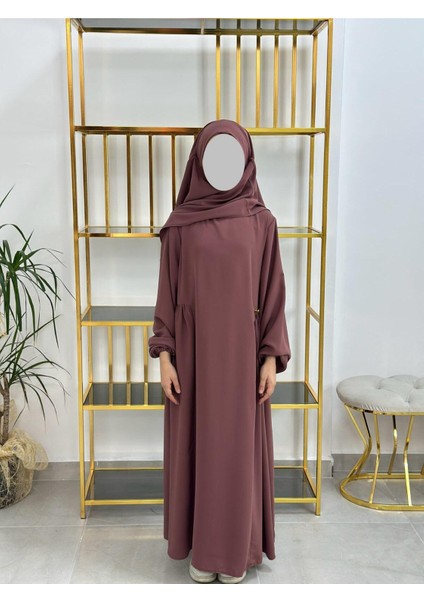 Kız Çocuk Tesettür Elbise,sufle Eşarp Takım Gülkurusu