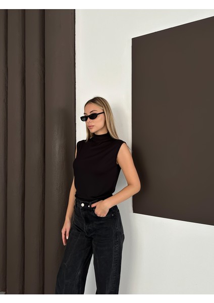 Kadın Sıfır Kol Boğazlı Body 5'li Set -Siyah Beyaz Bej Kahverengi Lacivert