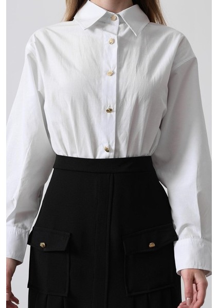 Pileli Kontrast Gömlek Elbise - Beyaz modelleri