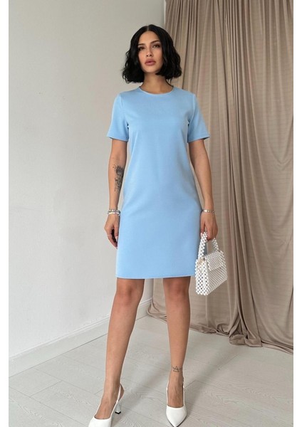 Mavi Kısa Kol Atlas Mini Elbise