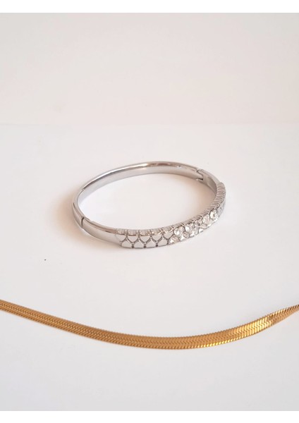 Çelik Taşlı Iki Sıra Kelepçe Bileklik