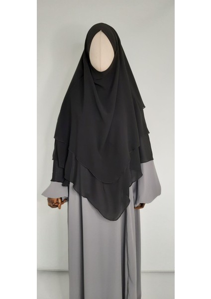 3 Katlı Multi Sifon Sufle Esarp ( Orta Boy ) Hijap Siyah