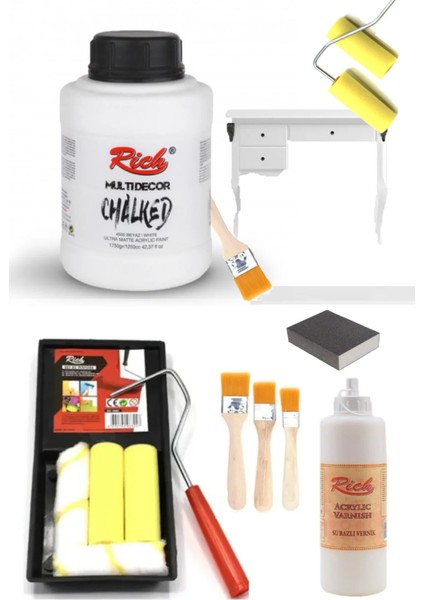 Rich Dolap Boyama Seti Multi Decor Chalked 1750 gr Beyaz Vernik Parlak 500 cc Set