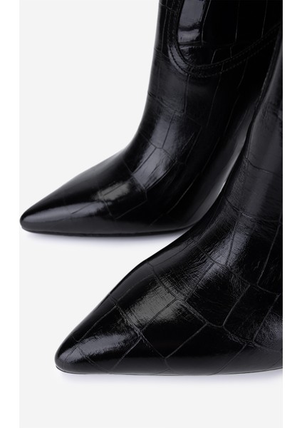 Kadın Hakiki Deri Siyah Kroko Topuklu Çizme 1096 9297 Bn Czm SK25-26 Sıyah Kroko modelleri