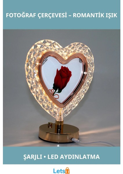 Şarjlı LED Işıklı Modern Kalpli Fotoğraf Çerçevesi