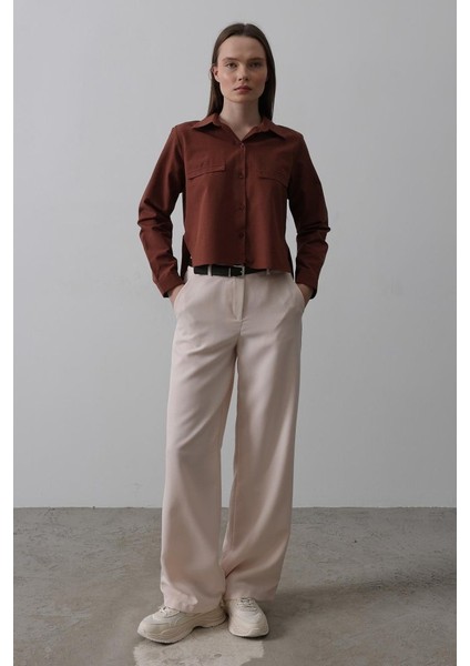 Kemerli Palazzo Pantolon - Pudra fiyatları