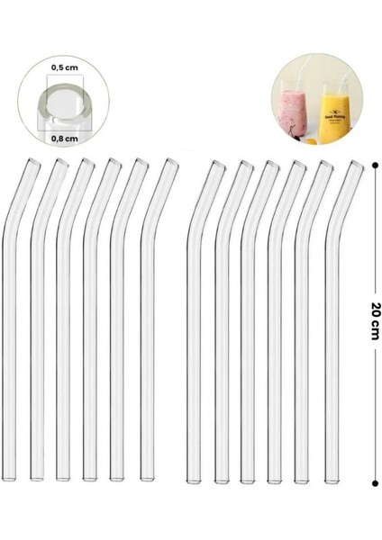 Eğimli Kalın Cam Kokteyl Pipet 12'li