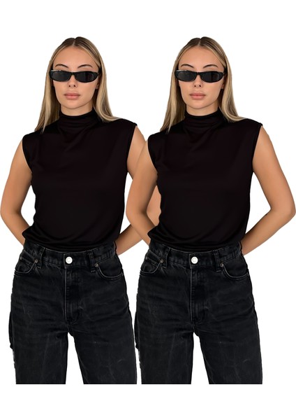 Kadın Sıfır Kol Boğazlı Body 2'li Set