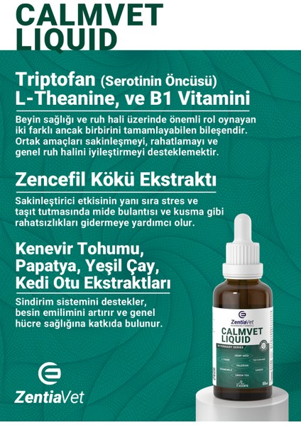 Calmvet Kedi 50 ml Vanilyalı Damla Calming, Rahatlatıcı, Stres, Anksiyete, Relax ve Sakinleştirici modelleri