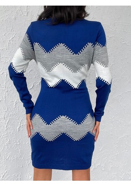 Kadın Uzun Kollu Zigzag Desen Triko Elbise modelleri