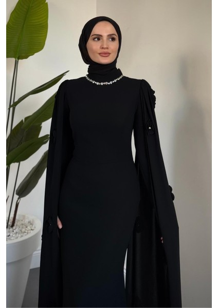 Aliya Pelerini Güllü Balık Abiye Siyah modelleri