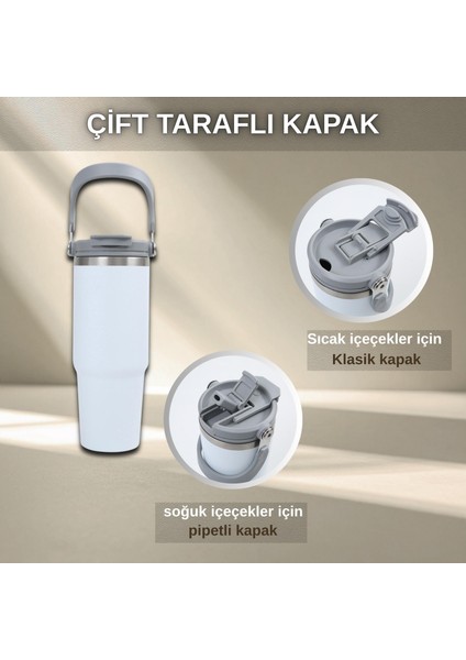 Pipetli Termos Bardak 900 ml Paslanmaz Çelik -Çift Kullanımlı Kapak fiyatları