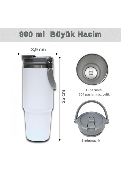 Pipetli Termos Bardak 900 ml Paslanmaz Çelik -Çift Kullanımlı Kapak modelleri