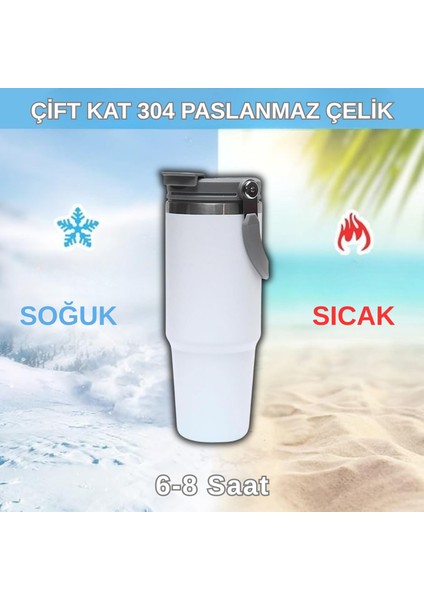 Pipetli Termos Bardak 900 ml Paslanmaz Çelik -Çift Kullanımlı Kapak fırsatları