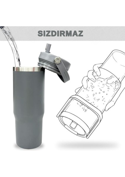 Pipetli Termos Bardak 900 ml Paslanmaz Çelik -Çift Kullanımlı Kapak indirimleri