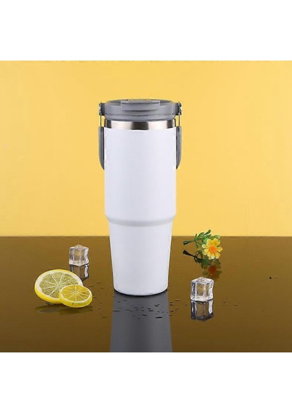 Pipetli Termos Bardak 900 ml Paslanmaz Çelik -Çift Kullanımlı Kapak