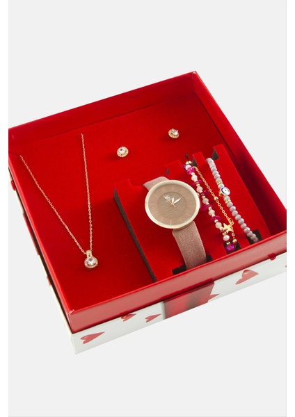 Kayışlı Bayan Kol Saati ve Takı Seti Kombini