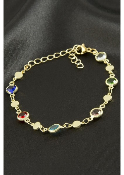 Yuvarlak Kristal Taşlı Çelik Bileklik