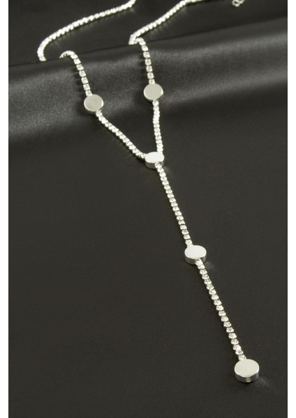 Yuvarlak Şerit Taşlı Çelik Y Kolye