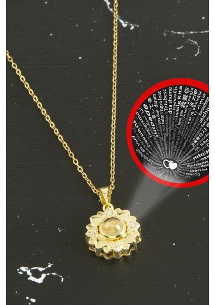 Papatya Lüks Çelik Kolye 100 Dilde Seni Seviyorum