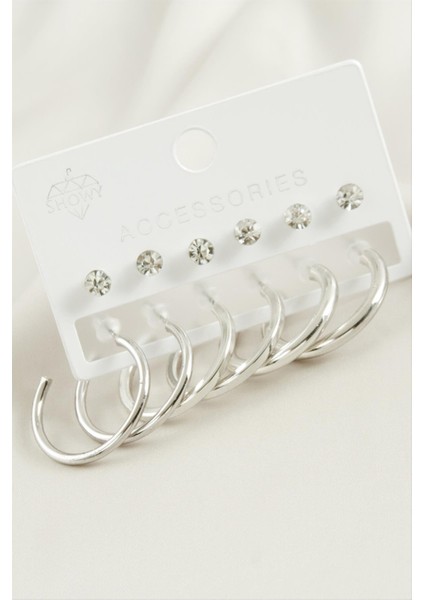 12 Adet Ezme Boru Taşlı Halka Küpe