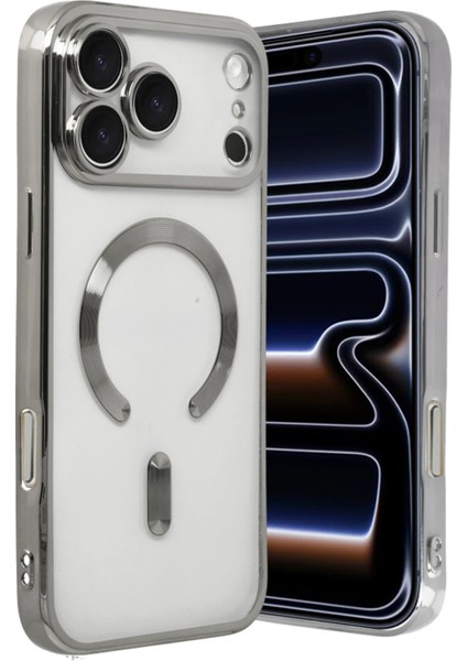Apple iPhone 17 Pro Kılıf Kamera Lens Korumalı Renkli Magsafe Şeffaf Silikon Gümüş modelleri