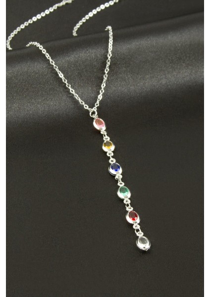 Oval Kristal Taşlı Y Kolye