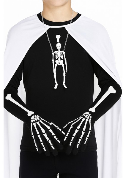 Halloween Cadılar Bayramı İskelet Dekorlu Eldiven Pari Korku Kostümü